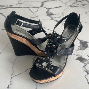 WHBM Black Cork Wedge Sandals-8 1/2